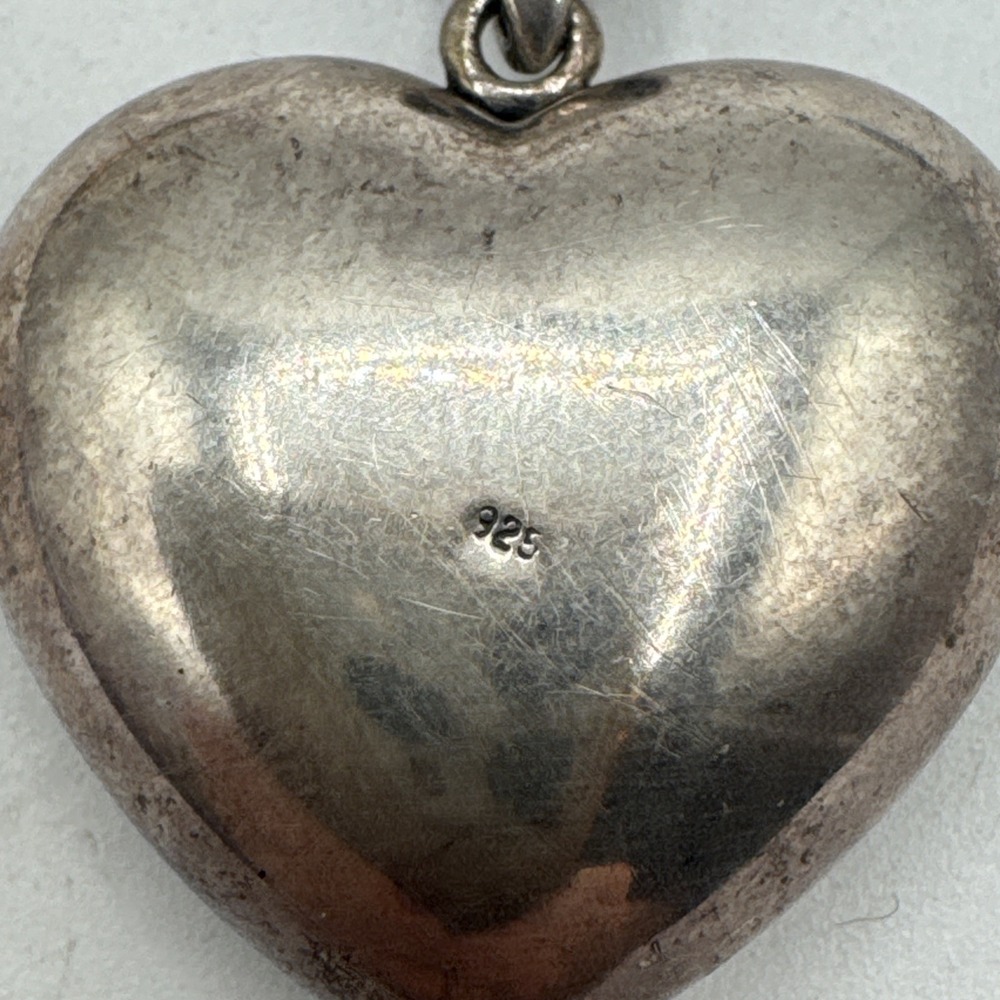 Sterling Silver Openwork‎ Artisan Flourish Engraved Puffy Heart Pendant 12.83g - Picture 4 of 5
